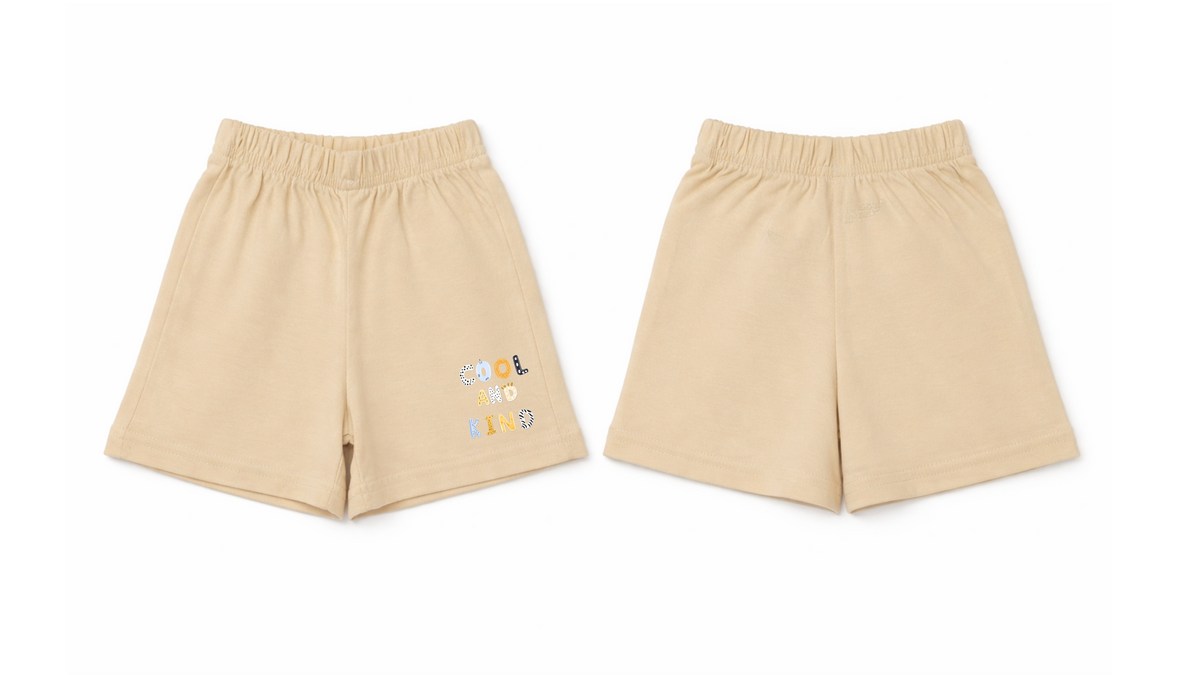 Shorts: Premium Cotton Beige "Cool and Kind" Graphic Loungewear and Playwear