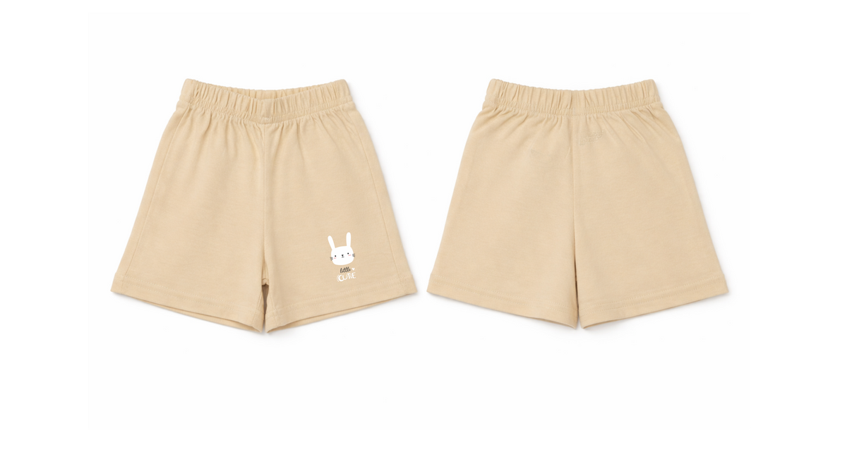 Shorts: Premium Cotton Beige "Little Cute" Graphic Casual Essentials and Active Playwear
