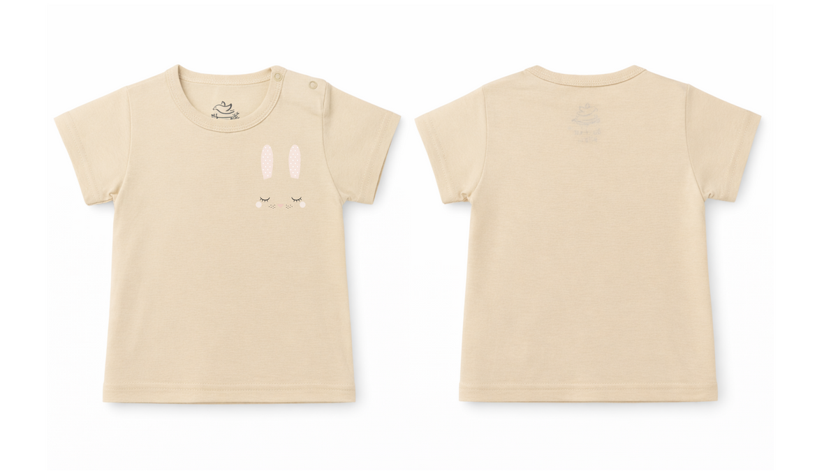 Short-Sleeve T-Shirt: Premium Cotton Beige "Bunny Ears" Graphic Casual Essentials and Active Playwear