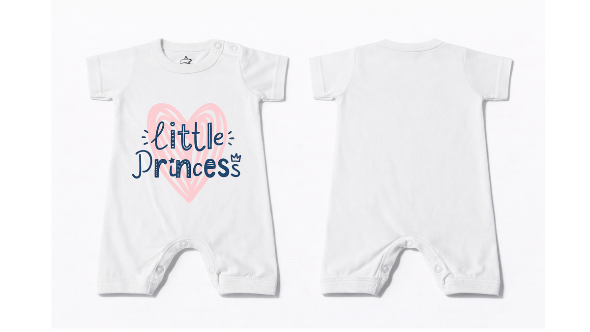 Full Length BodySuit (Romper): Premium Cotton White "Little Princess" Graphic Casual Essentials and Active Playwear