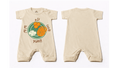 Full Length BodySuit Romper: Premium Cotton Jersey Beige "Jalebi Yum" Graphic Casual Essentials