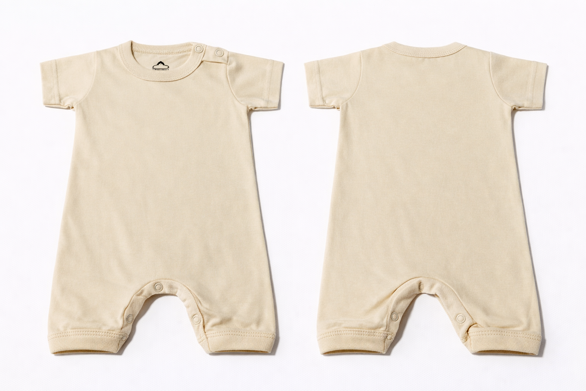 Full Length BodySuit Romper: Premium Cotton Jersey Solid Beige Casual Essentials