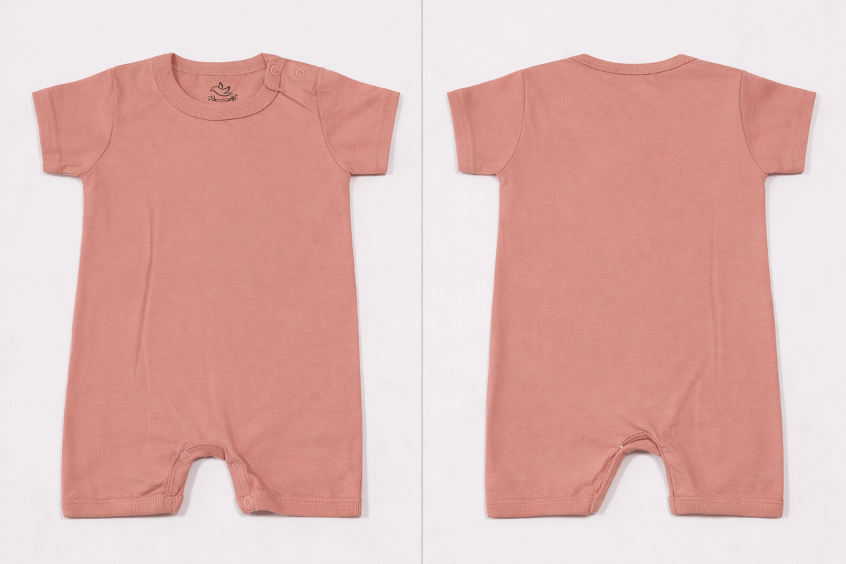 Full Length BodySuit Romper: Premium Cotton Jersey Solid Dusty Rose Casual Essentials