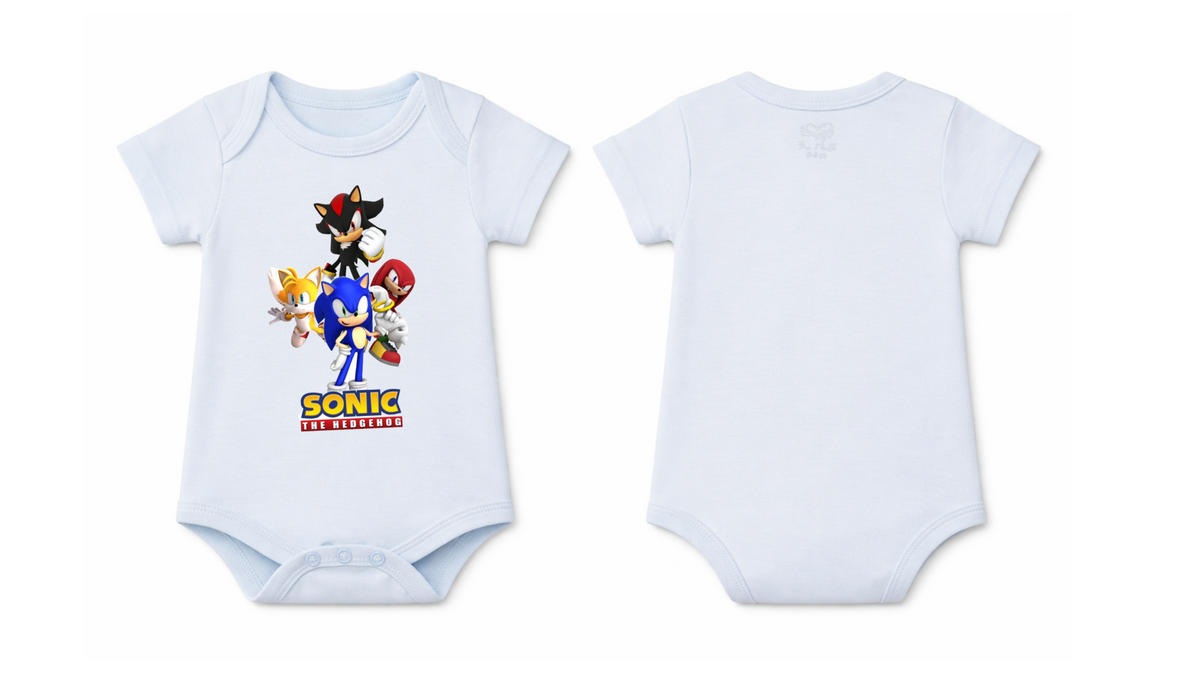 Short-Sleeve BodySuit: Premium Cotton Blue "Sonic Crew" Graphic Casual Essentials and Active Playwear