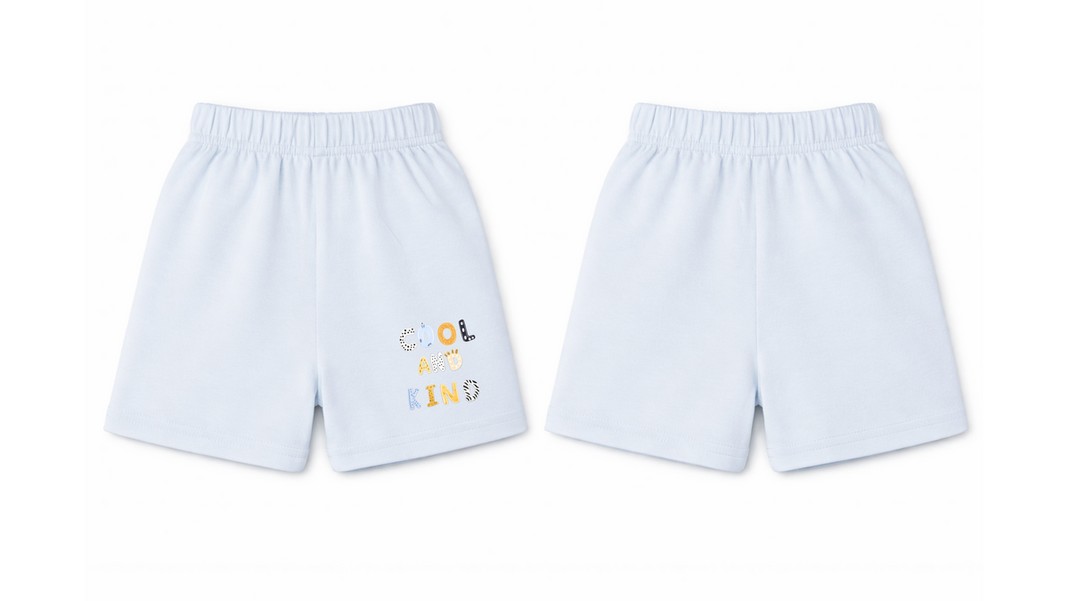 Shorts: Premium Cotton Light Blue "Cool And Kind" Graphic Casual Essentials and Active Playwear