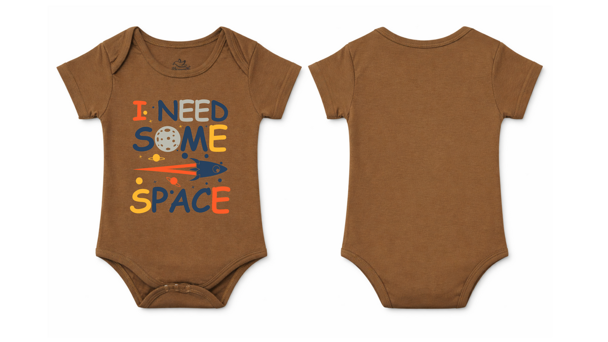 Short-Sleeve BodySuit: Premium Cotton Brown "Space" Graphic Casual Essentials and Active Playwear
